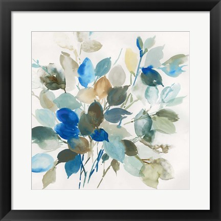 Framed Blue Leaves I Print