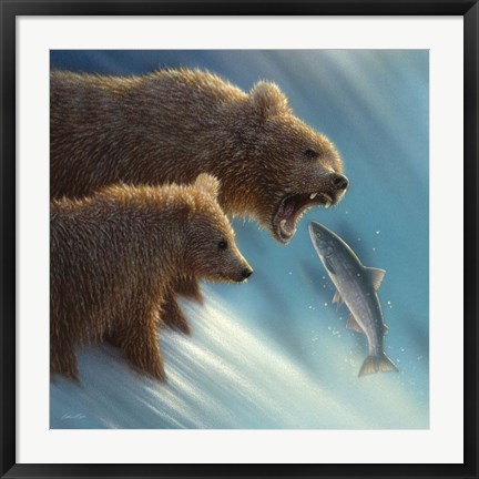 Framed Brown Bears - Fishing Lesson Print