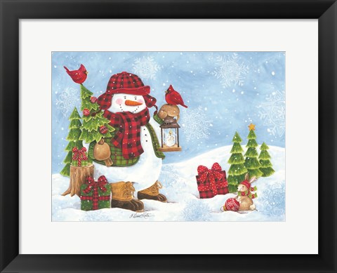 Framed Lodge Snowman Print