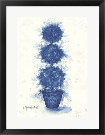 Framed Blue Triple Sphere Topiary Print