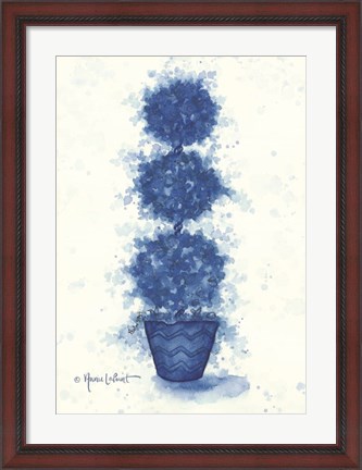 Framed Blue Triple Sphere Topiary Print