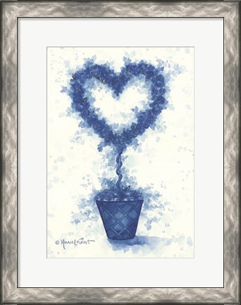 Framed Blue Heart Topiary Print