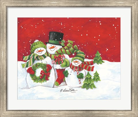 Framed Snowmen Family Merry Christmas Print