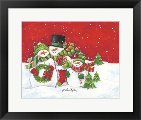 Framed Snowmen Family Merry Christmas Print