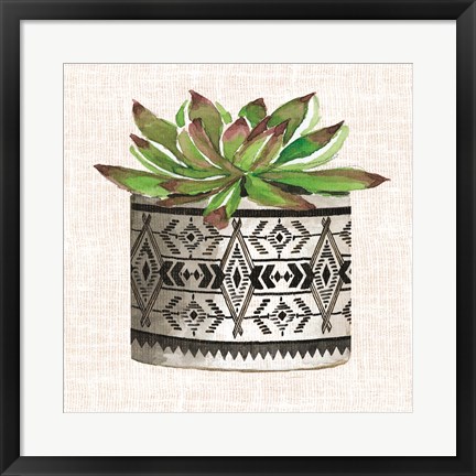 Framed Cactus Mud Cloth Vase I Print