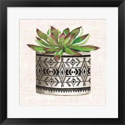 Framed Cactus Mud Cloth Vase I Print