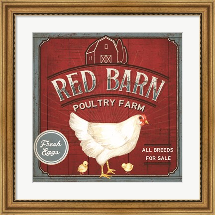 Framed Red Barn Poultry Farm Print
