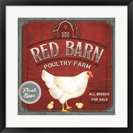 Framed Red Barn Poultry Farm Print