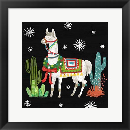 Framed Lovely Llamas V Christmas Black Print