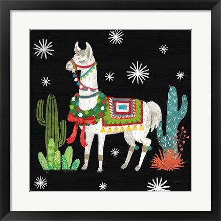 Framed Lovely Llamas V Christmas Black Print