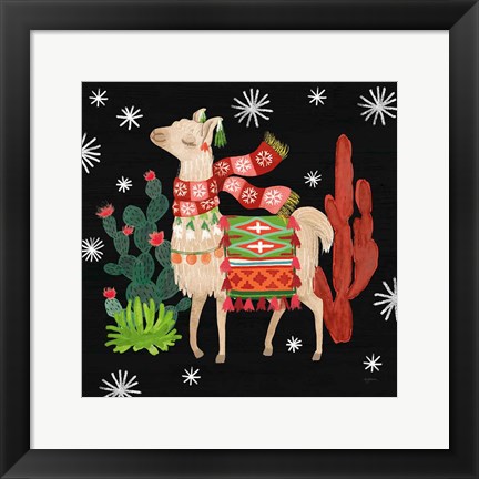 Framed Lovely Llamas IV Christmas Black Print