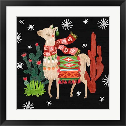 Framed Lovely Llamas IV Christmas Black Print