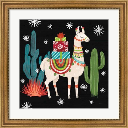 Framed Lovely Llamas II Christmas Black Print