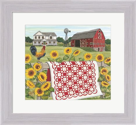 Framed Red &amp; White Farm Quilt Print