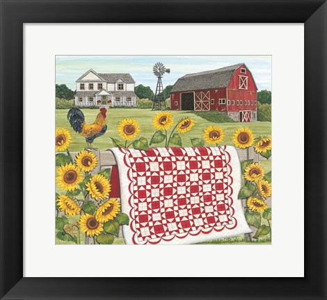 Framed Red &amp; White Farm Quilt Print