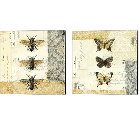 Golden Bees n Butterflies 2 Piece Canvas Print Set by Katie Pertiet