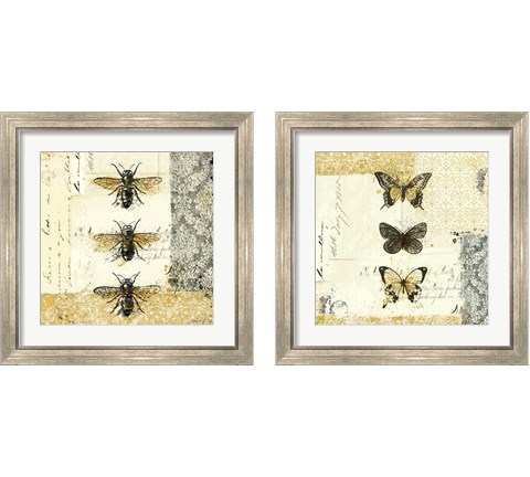 Golden Bees n Butterflies 2 Piece Framed Art Print Set by Katie Pertiet
