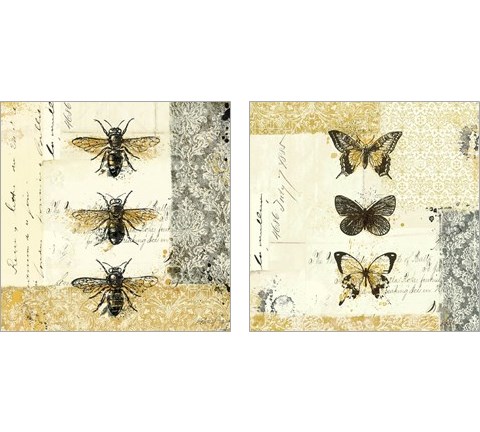 Golden Bees n Butterflies 2 Piece Art Print Set by Katie Pertiet