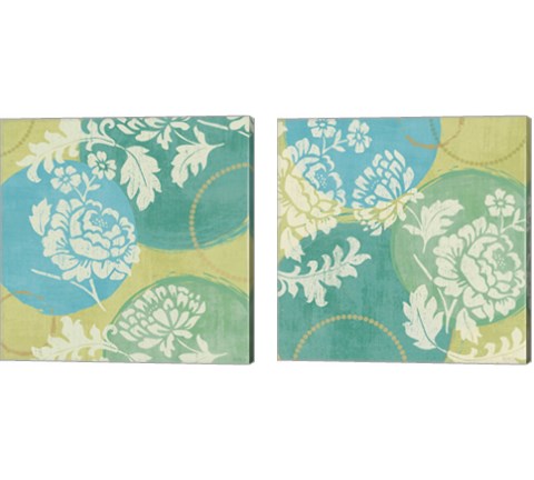 Floral Decal Turquoise 2 Piece Canvas Print Set by Veronique Charron