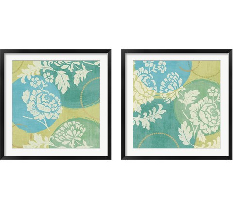 Floral Decal Turquoise 2 Piece Framed Art Print Set by Veronique Charron