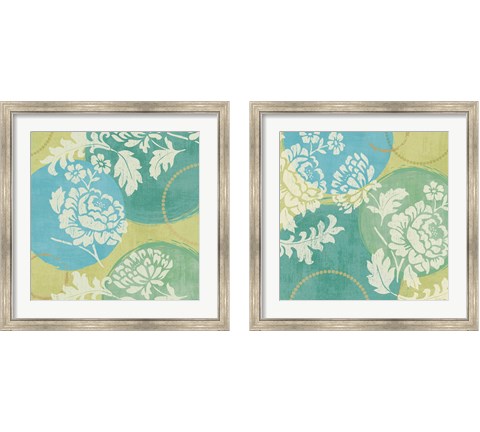 Floral Decal Turquoise 2 Piece Framed Art Print Set by Veronique Charron