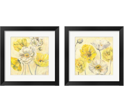 Gold and White Contemporary Poppies 2 Piece Framed Art Print Set by Carol Rowan