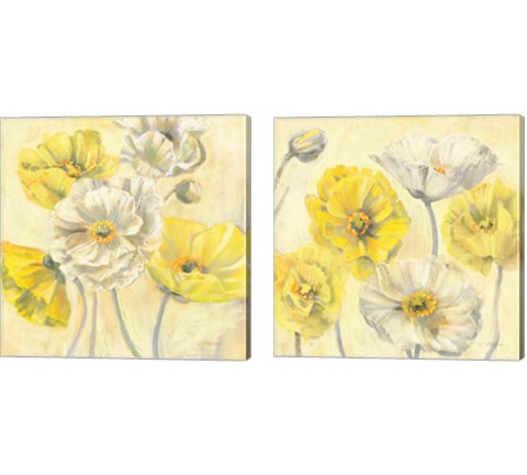 Gold and White Contemporary Poppies 2 Piece Canvas Print Set by Carol Rowan