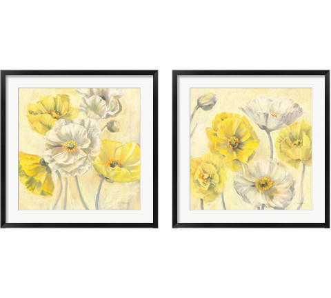 Gold and White Contemporary Poppies 2 Piece Framed Art Print Set by Carol Rowan