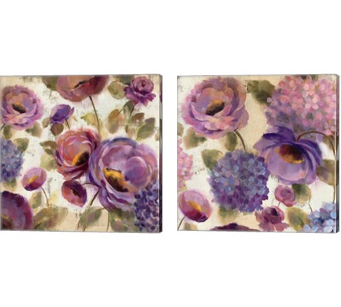 Blue and Purple Flower Song 2 Piece Canvas Print Set by Silvia Vassileva