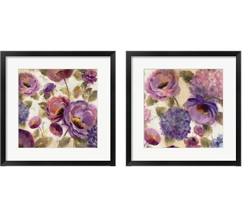 Blue and Purple Flower Song 2 Piece Framed Art Print Set by Silvia Vassileva