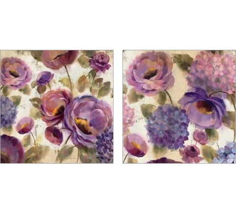 Blue and Purple Flower Song 2 Piece Art Print Set by Silvia Vassileva