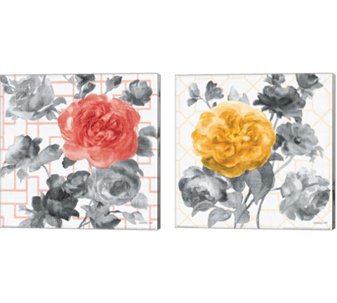 Geometric Watercolor Floral 2 Piece Canvas Print Set by Danhui Nai