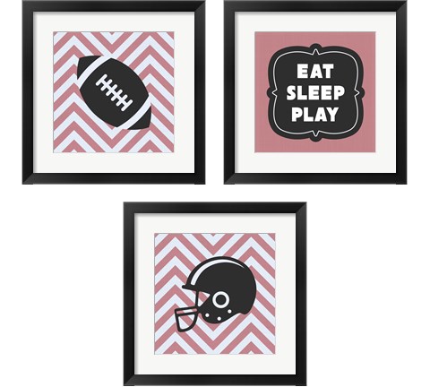Eat Sleep Play Football - Pink 3 Piece Framed Art Print Set by Sports Mania