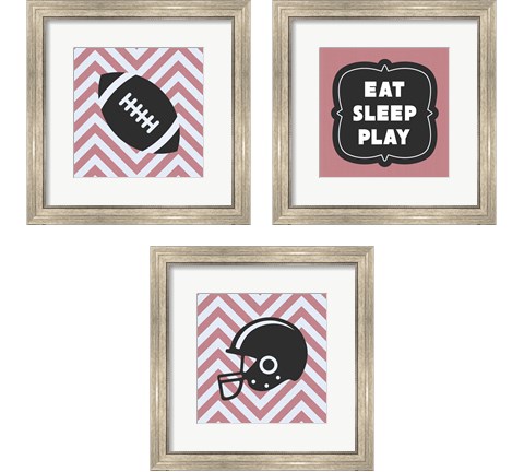 Eat Sleep Play Football - Pink 3 Piece Framed Art Print Set by Sports Mania