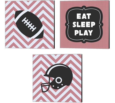 Eat Sleep Play Football - Pink 3 Piece Canvas Print Set by Sports Mania