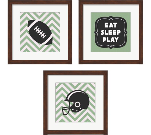 Eat Sleep Play Football - Green 3 Piece Framed Art Print Set by Sports Mania