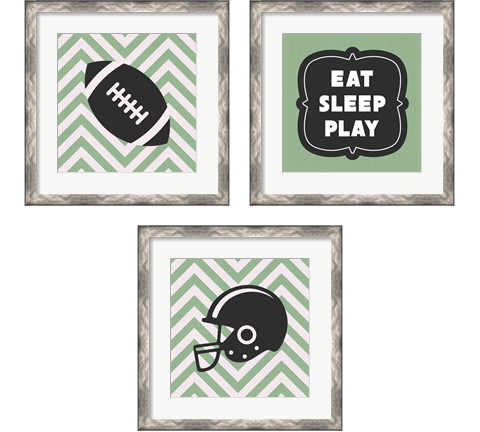 Eat Sleep Play Football - Green 3 Piece Framed Art Print Set by Sports Mania