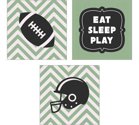 Eat Sleep Play Football - Green 3 Piece Art Print Set by Sports Mania