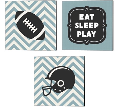 Eat Sleep Play Football - Blue 3 Piece Canvas Print Set by Sports Mania