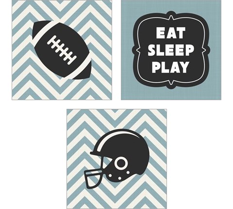 Eat Sleep Play Football - Blue 3 Piece Art Print Set by Sports Mania