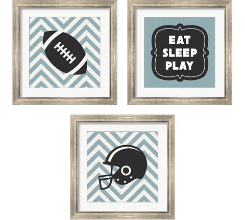 Eat Sleep Play Football - Blue 3 Piece Framed Art Print Set by Sports Mania
