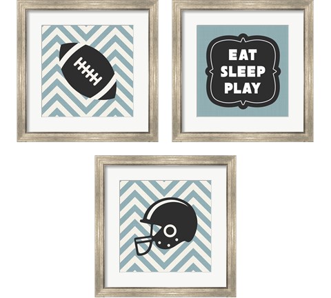 Eat Sleep Play Football - Blue 3 Piece Framed Art Print Set by Sports Mania