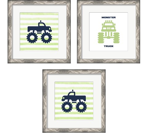 Monster Truck Graphic Green 3 Piece Framed Art Print Set by Color Me Happy