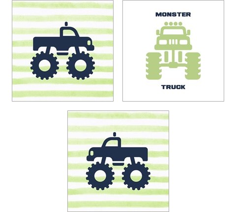 Monster Truck Graphic Green 3 Piece Art Print Set by Color Me Happy
