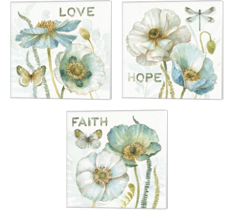 My Greenhouse Flowers Faith, Hope & Love 3 Piece Canvas Print Set by Lisa Audit