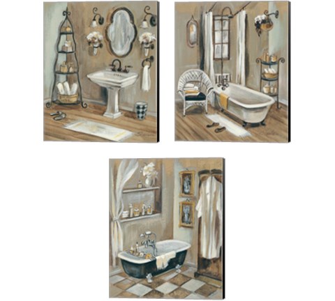 Vintage Bathroom 3 Piece Canvas Print Set by Silvia Vassileva