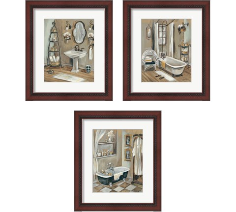 Vintage Bathroom 3 Piece Framed Art Print Set by Silvia Vassileva