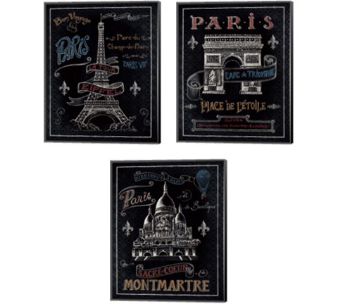 Travel to Paris 3 Piece Canvas Print Set by Daphne Brissonnet