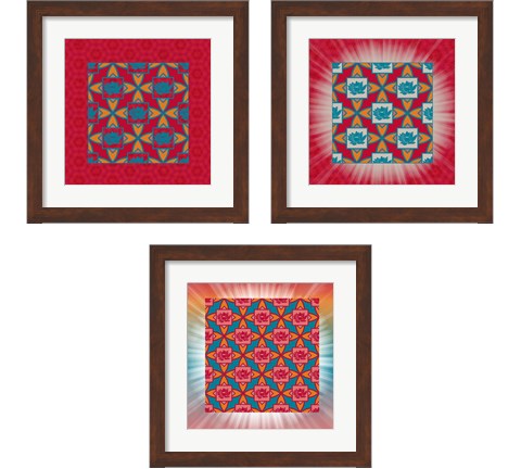 Lotus Tile Color 3 Piece Framed Art Print Set by Ramona Murdock