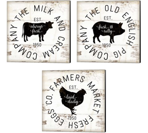 Rustic Farm Signs - Black 3 Piece Canvas Print Set by Jennifer Pugh